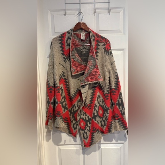 Sweaters - Women's Geometric Patterned Sweater - Red and Gray